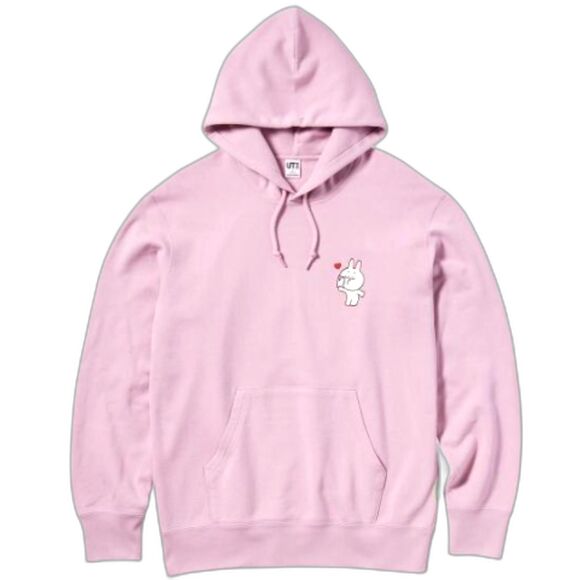 Line Friends Pink 100% Cotton Sweat Pullover Hoodie Kangaroo Pocket Size S - Picture 1 of 9